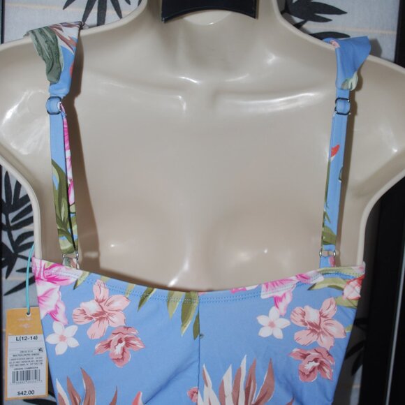 Kona Sol - Ruffle Neck One Piece Floral Bathing Suit - Size L 12-14 NWT - Picture 8 of 12